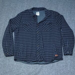 Voyager Men's Black and Gray Plaid Flannel Lined Shirt Jacket Size L